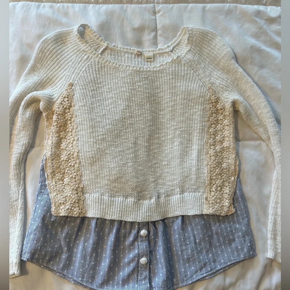Anthropologie Moth brand slub knit embroidered crochet sweater S